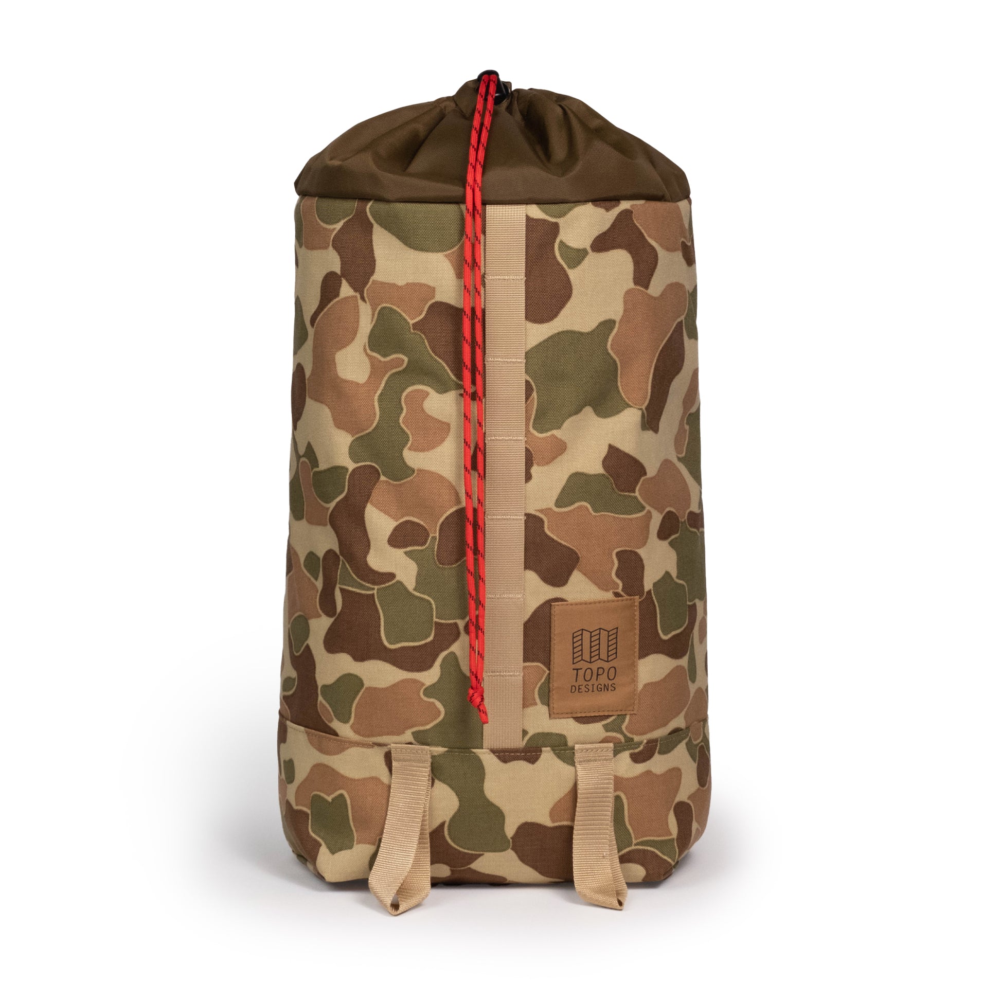 Front View of Topo Designs Cosmos Backpack in "Duck Camo"