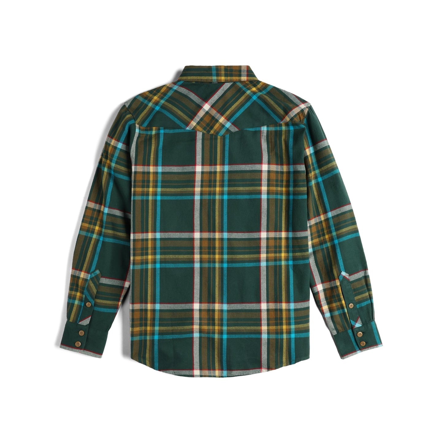Back View of Topo Designs Mountain Shirt Long Sleeve - Men's in "Forest Multi"