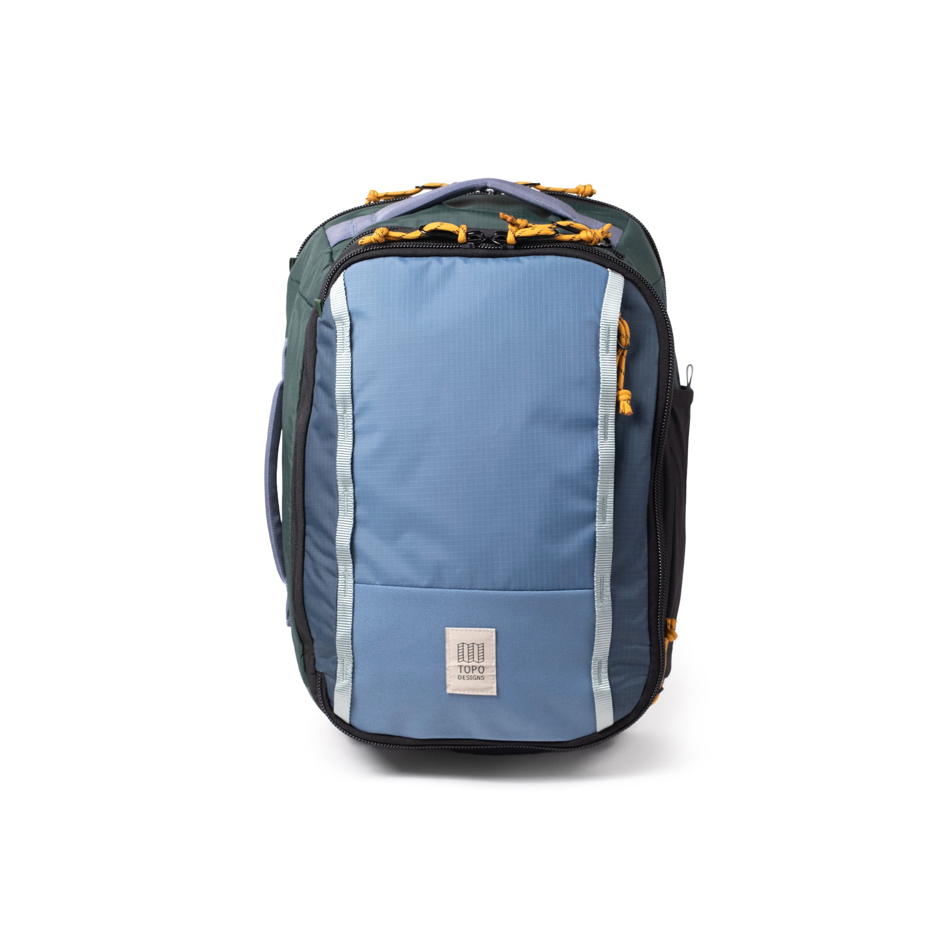 Front View of Topo Designs Global Travel Backpack  in "Stone Blue / Forest"