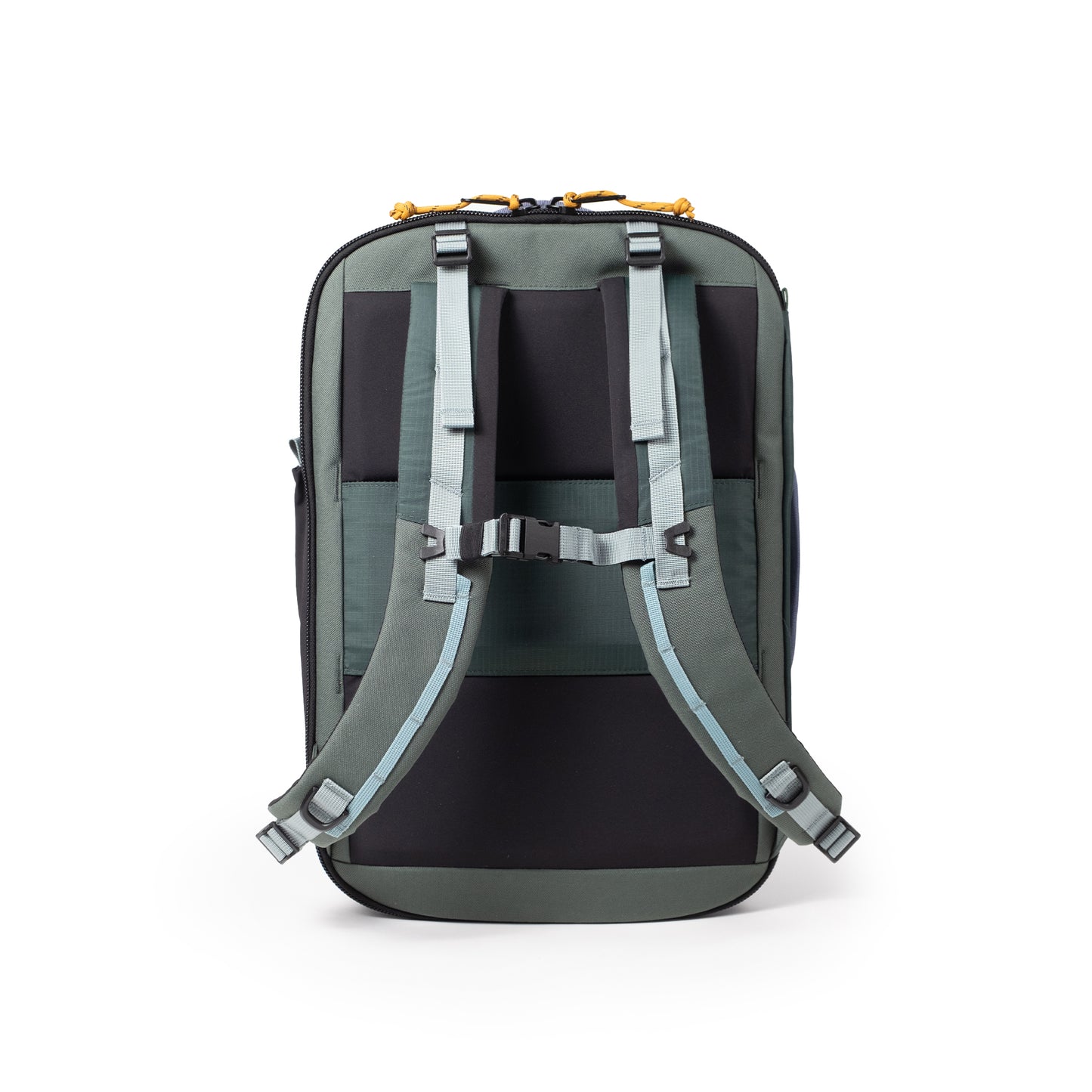 Back View of Topo Designs Global Travel Backpack  in "Stone Blue / Forest"
